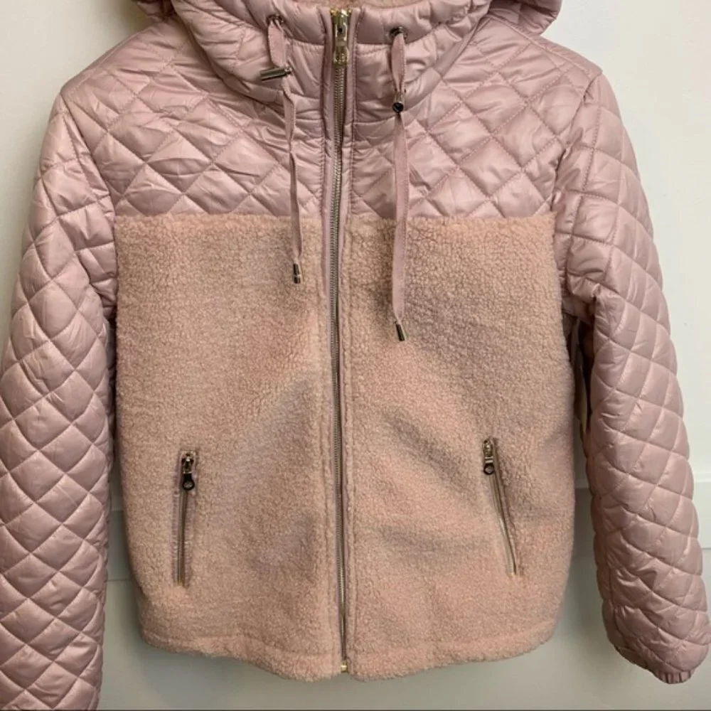 Kate Spade Light Pink Mixed Media Hooded Quilt Coat